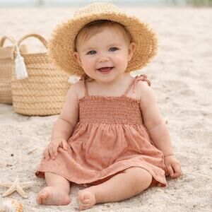 Nordstrom Baby 6M Peach Summer Sleeveless Dress Palm Tree Print